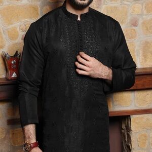 Men’s Black Embroidered Shalwar kameez